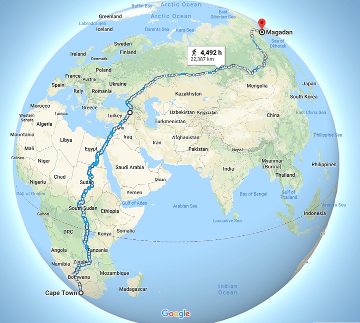 Da Città del Capo a Magadan, in Russia: la passeggiata più lunga del mondo