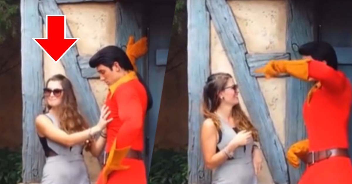 Palpeggia l’attore che interpreta Gaston a Disneyland: lui non la prende bene [+VIDEO]