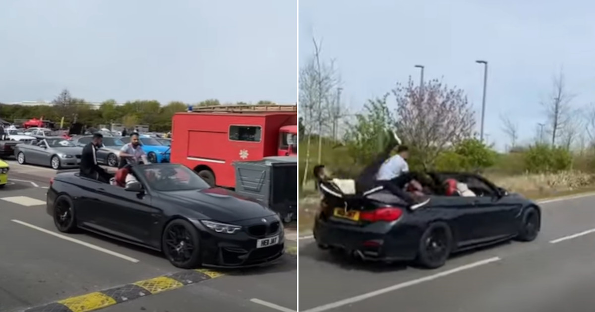Cade da una BMW decappottabile sulla strada dopo un dosso [+VIDEO]