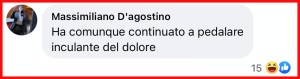 Ciclista taglia traguardo, ciclista asfalto, ciclista a terra, cade a terra, ciclista perde, ciclista spacca sellino