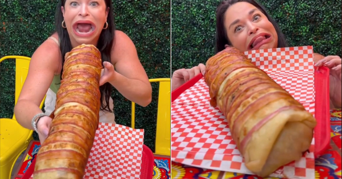 Donna con la “bocca più grande del mondo” affronta un burrito gigante: il video è virale