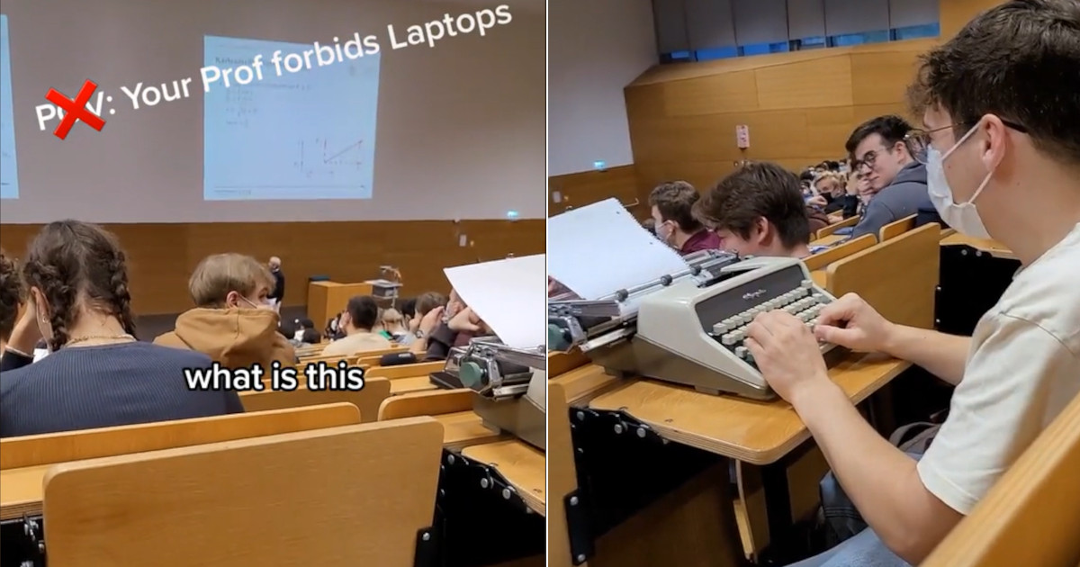 Professore universitario vieta i PC: studente porta la macchina per scrivere [+VIDEO]