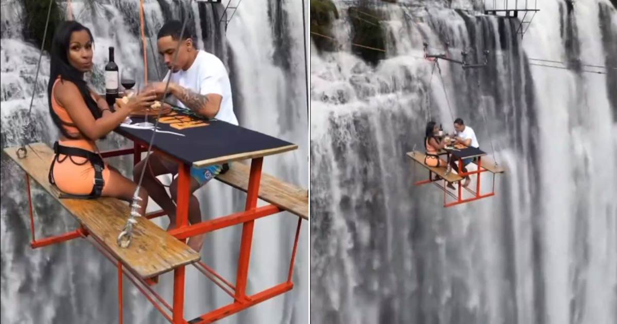Paghereste 450 dollari per un picnic unico appeso a 90 metri su una cascata fragorosa?
