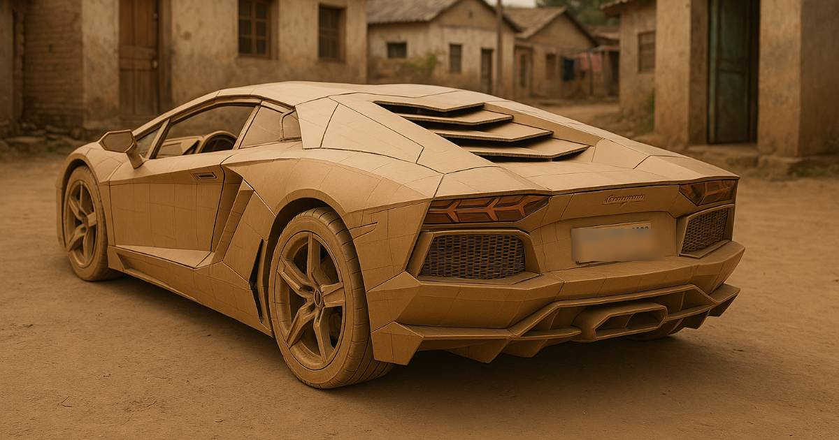 Questo ragazzo ha creato la replica di una Lamborghini Egoista usando cartone e ferro arrugginito [+VIDEO]