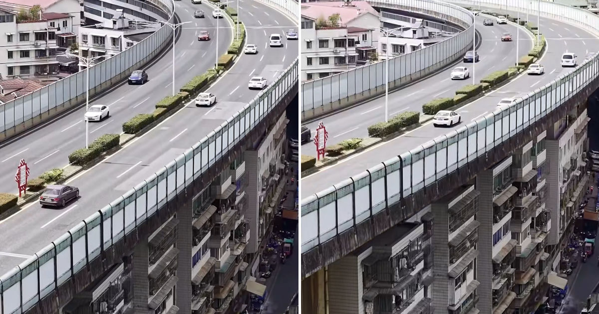 Autostrada sospesa in Cina passa dritta sopra una dozzina di palazzi abitati [+VIDEO]